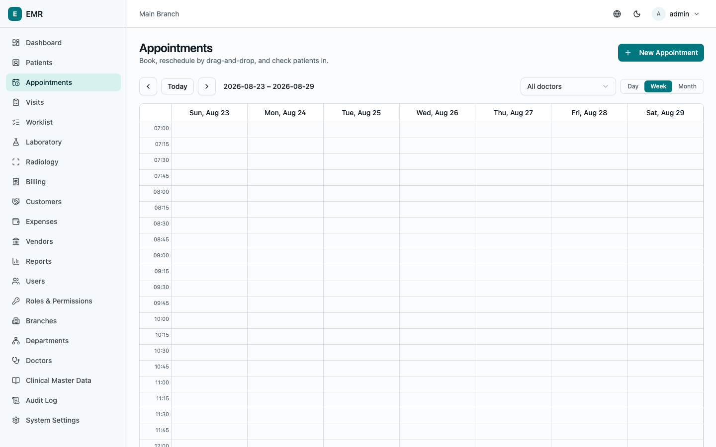 Erizon EMR appointments calendar