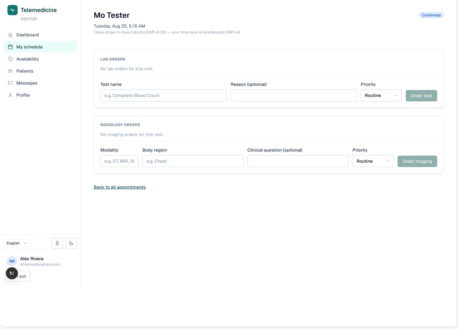 Erizon Telemedicine lab and radiology order screen