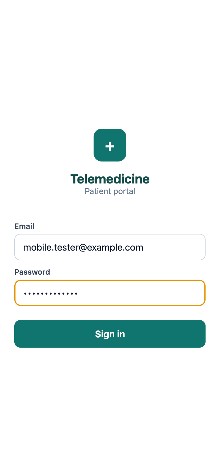Erizon Telemedicine mobile app sign-in screen